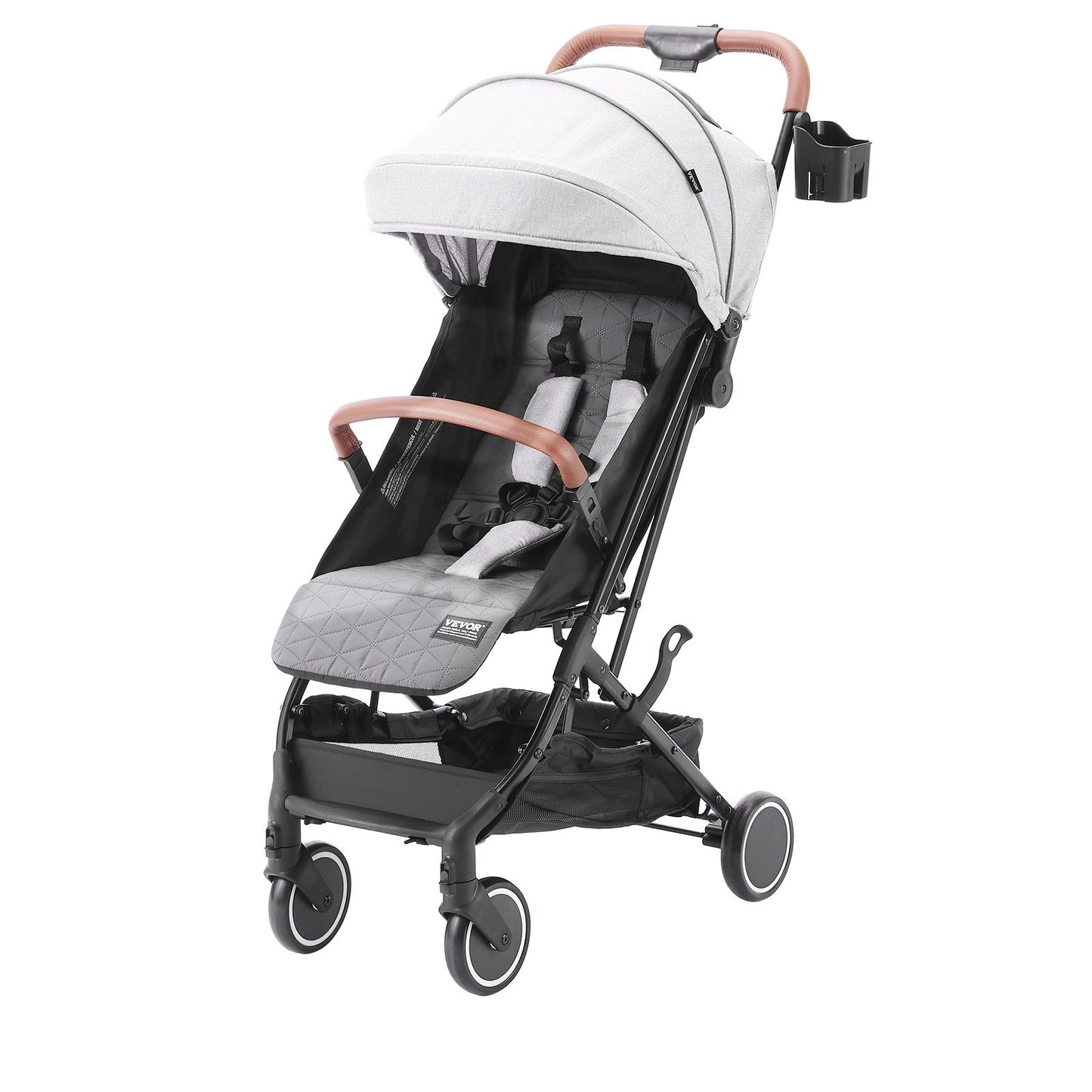 VEVOR Baby Stroller – Lightweight, Foldable, Adjustable with Cup Holder & Carry Bag (Light Grey)