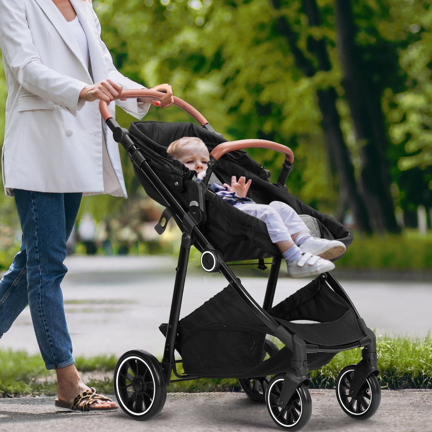 VEVOR Baby Stroller – Foldable, Reversible Seat with Bassinet & Adjustable Backrest (Black)