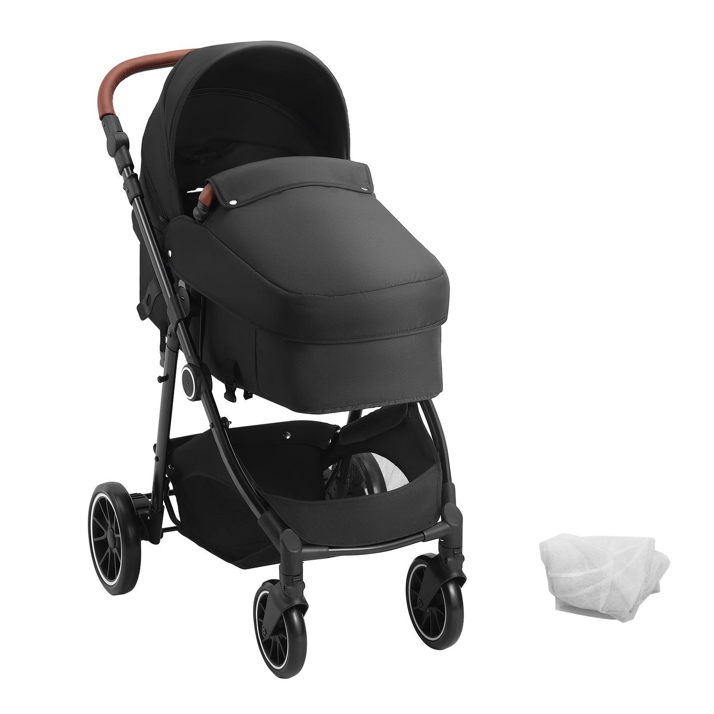 VEVOR Baby Stroller – Foldable, Reversible Seat with Bassinet & Adjustable Backrest (Black)